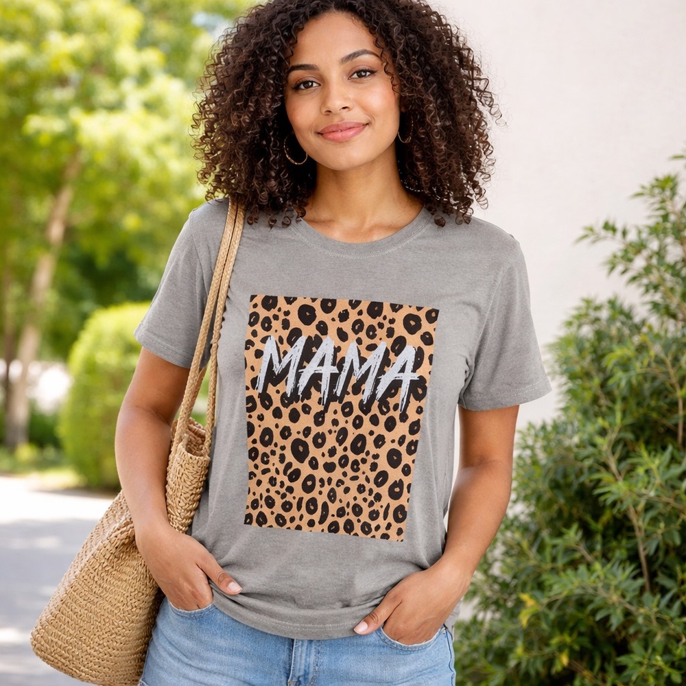 Goodie Two Sleeves Gray Leopard Print 'Mama' Tee